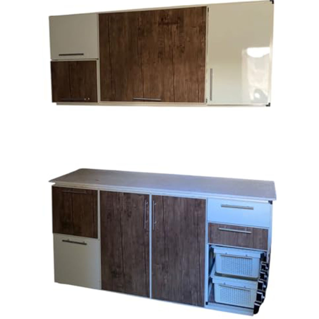 مطبخ ألوميتال مع 2 تربو - 160 سم - بني/بيج