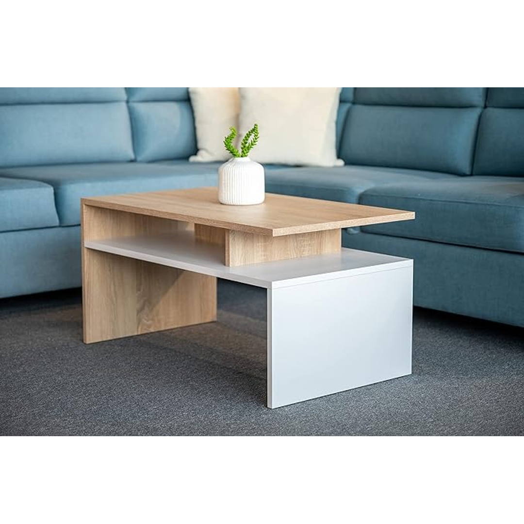 ترابيزة قهوة لامعة - 90 سم - بيج/أبيض - MZCT003