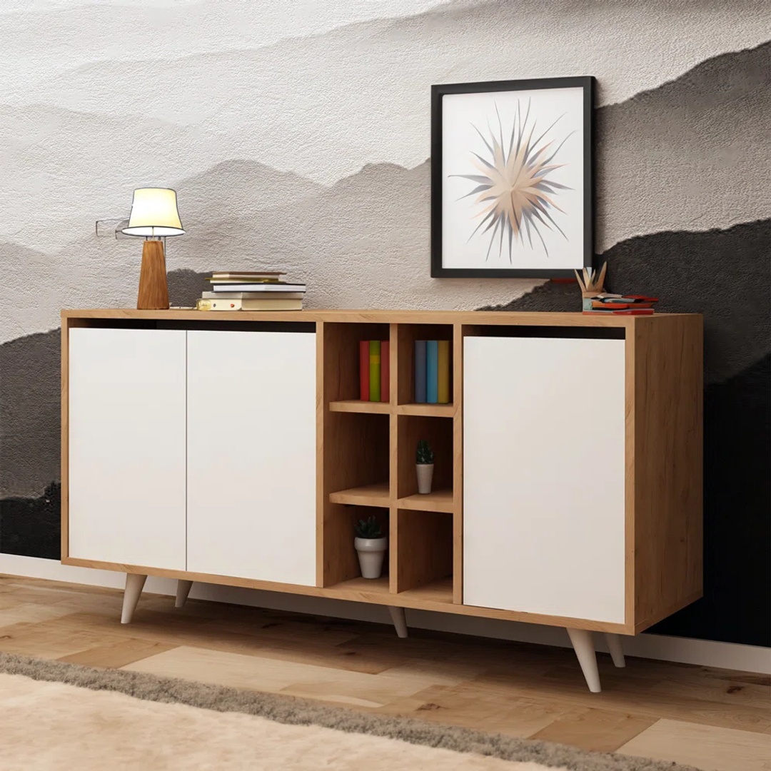 بوفيه خشب MDF - أبيض - 140 سم - Mzdb004