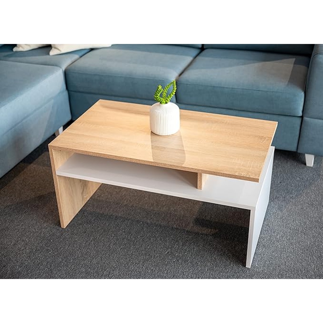 ترابيزة قهوة لامعة - 90 سم - بيج/أبيض - MZCT003