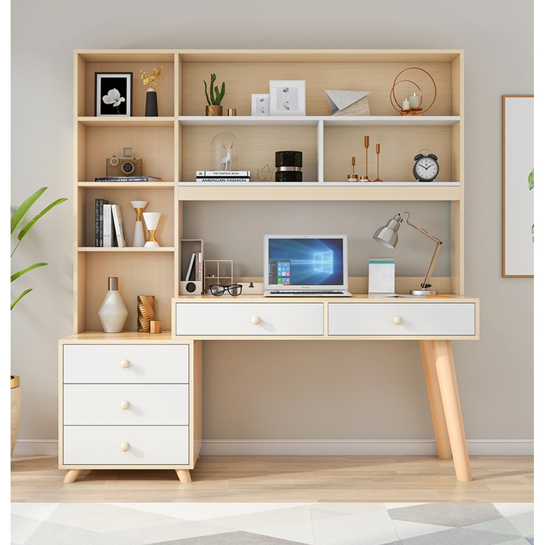 مكتب متعدد الأرفف والأدراج - 140 سم - بيج - Mzsd003