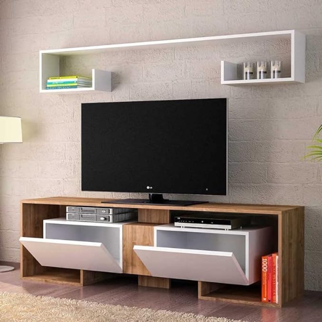 وحدة تلفزيون مودرن - 180 سم - ابيض/بني - Mztv208