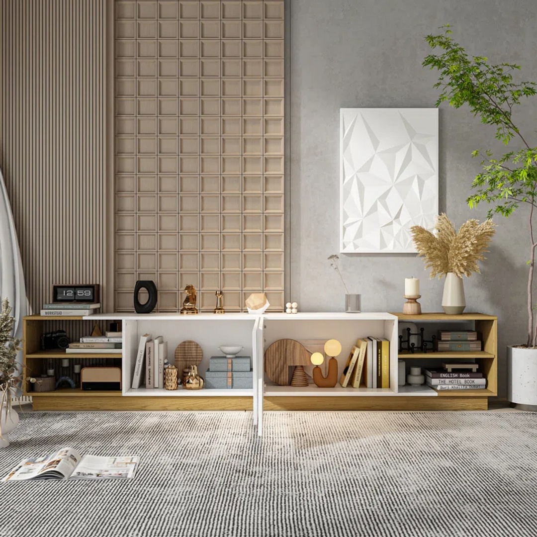 وحدة تلفزيون مودرن بخزانة كبيرة - 160 سم - أبيض/بيج - Mztv302