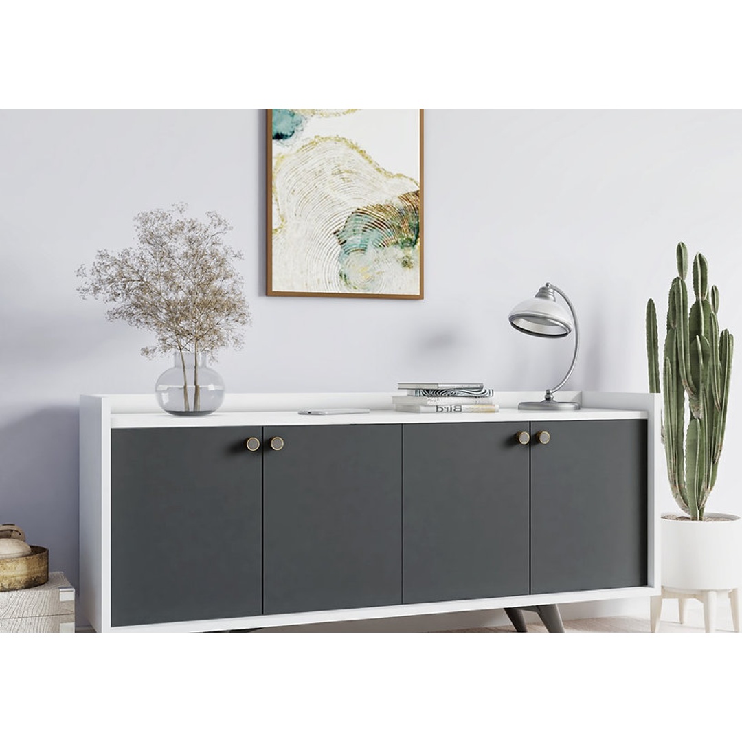 دولاب جانبي - 120 سم - أبيض/رمادي - Mzdb014