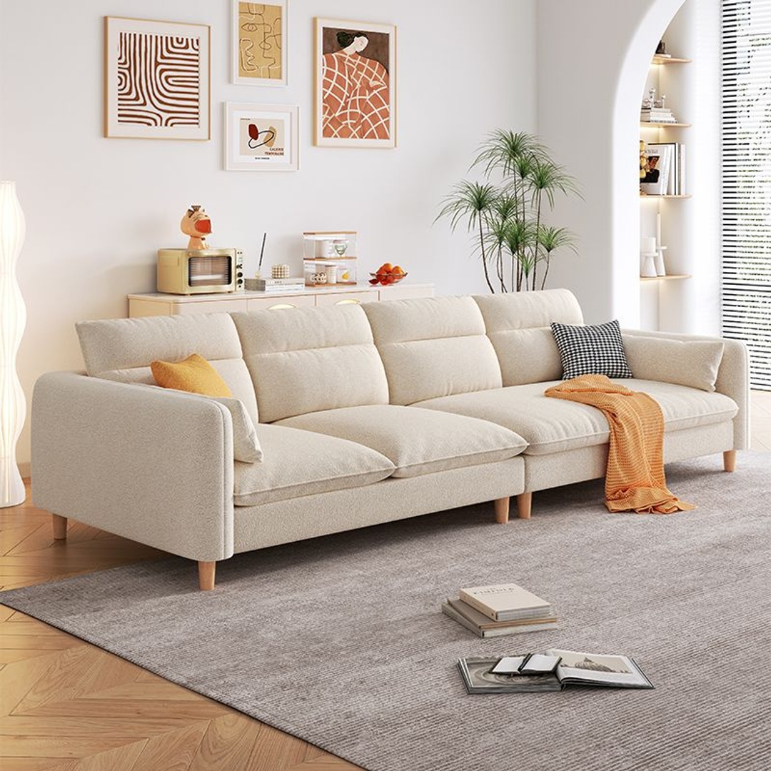 أريكة غرفة معيشة مودرن بقماش قطيفة - 300 سم - بيج - Mzsf033
