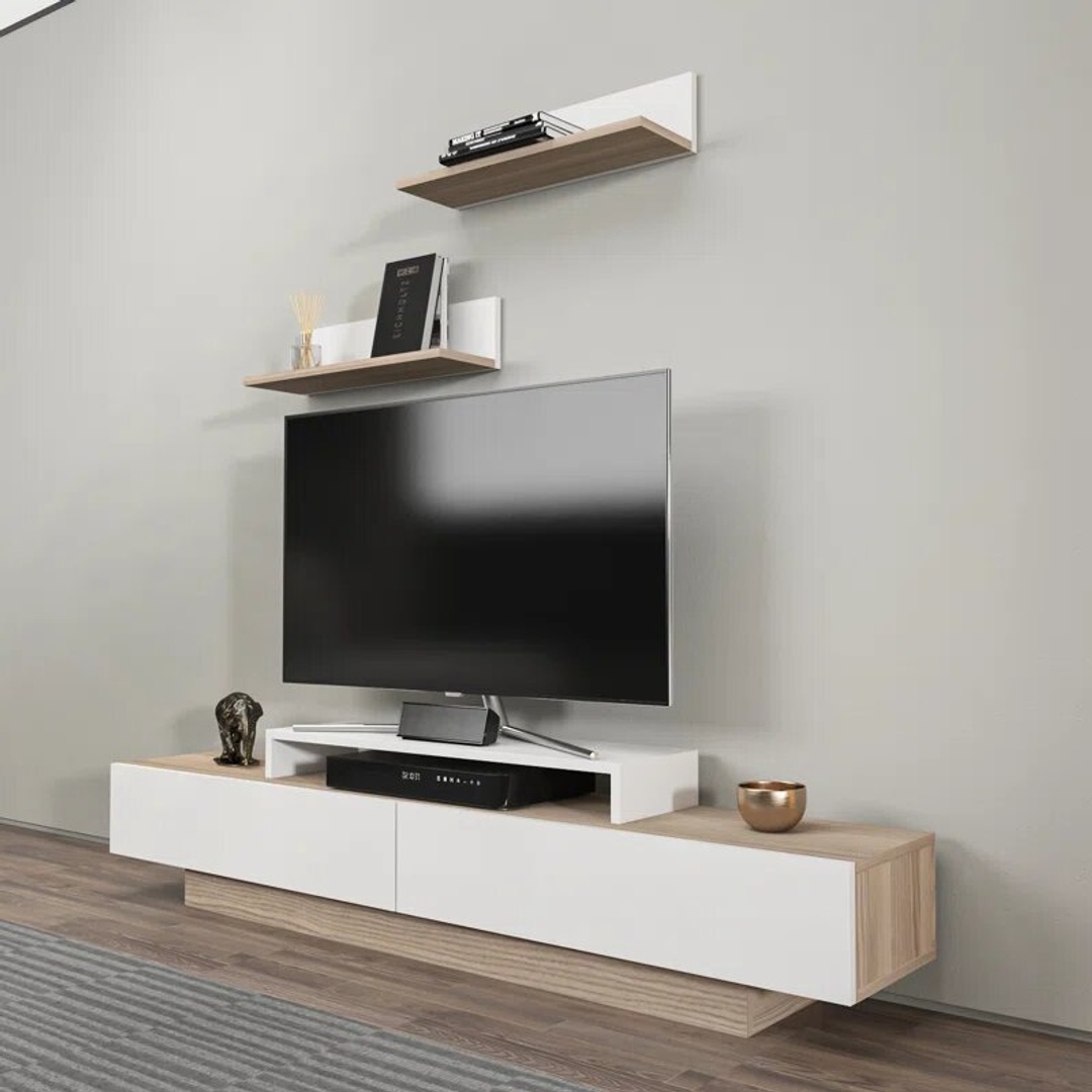 وحدة تلفزيون بخزانتين - 130 سم - أبيض/بيج - Mztv94