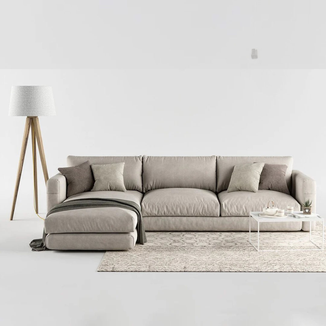 كنبة حرف L مودرن MZSC051 - بيج