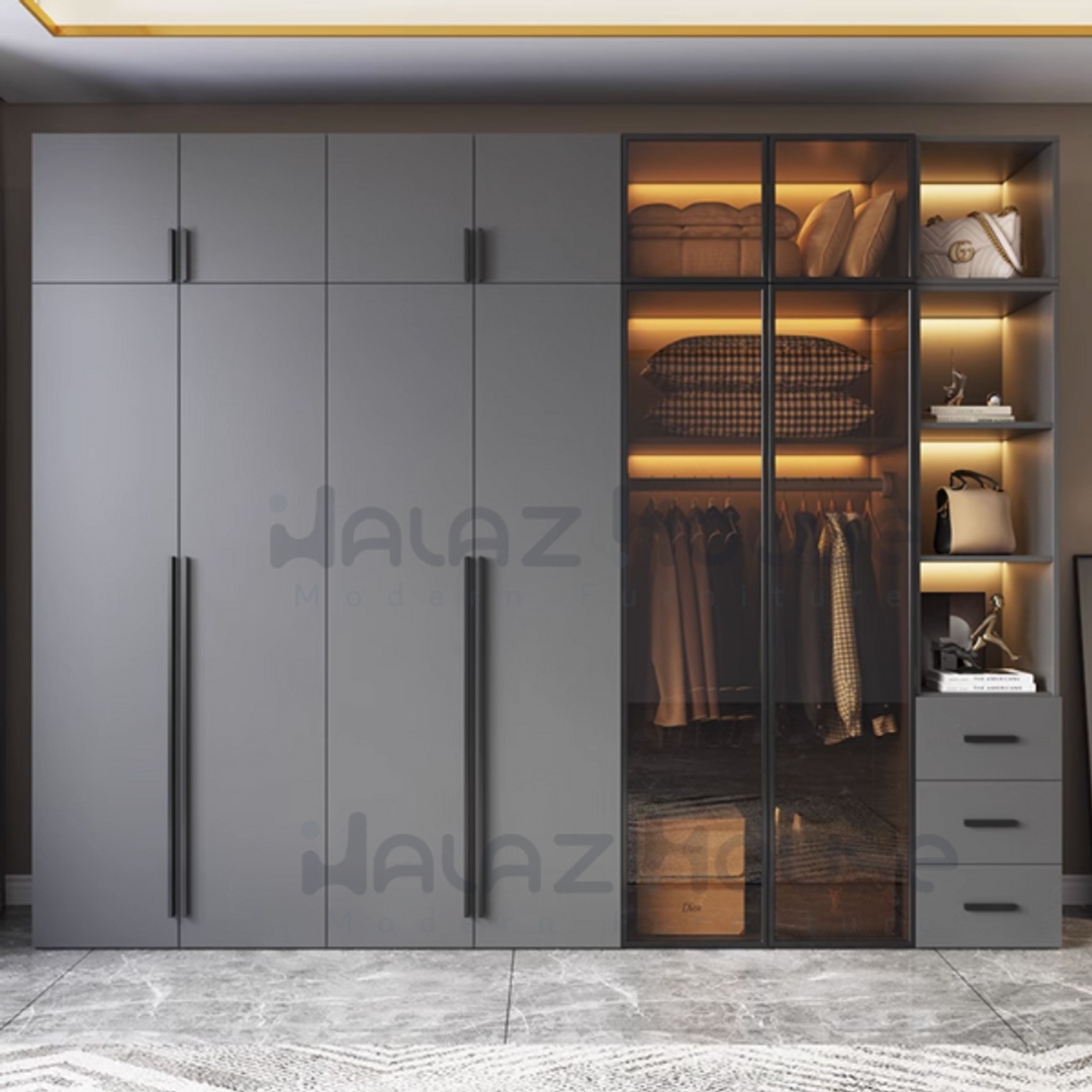 دولاب كبير حديث 7 درف - 240 سم - رمادي - Mzdss001