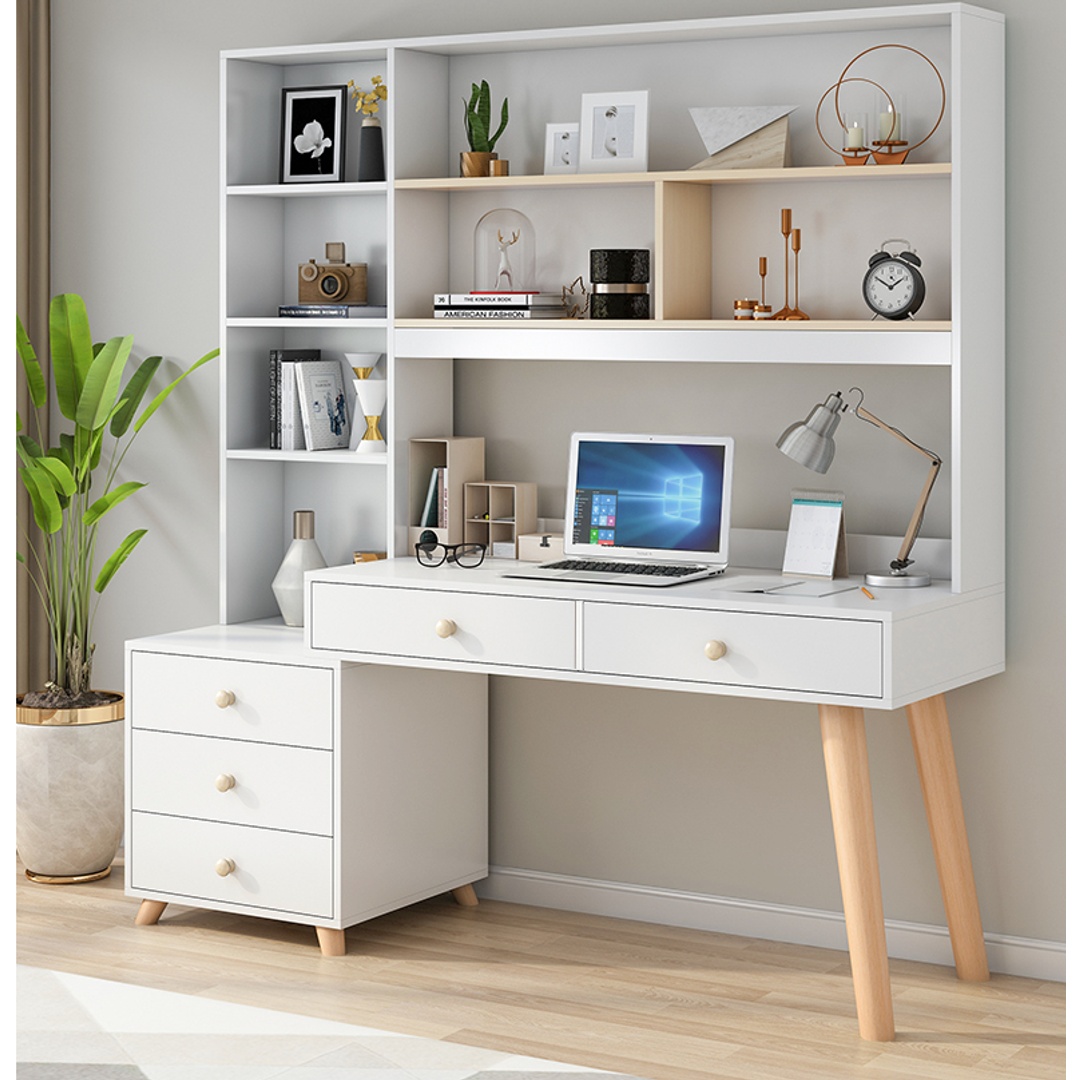 مكتب متعدد الأرفف والأدراج - 140 سم - بيج - Mzsd003