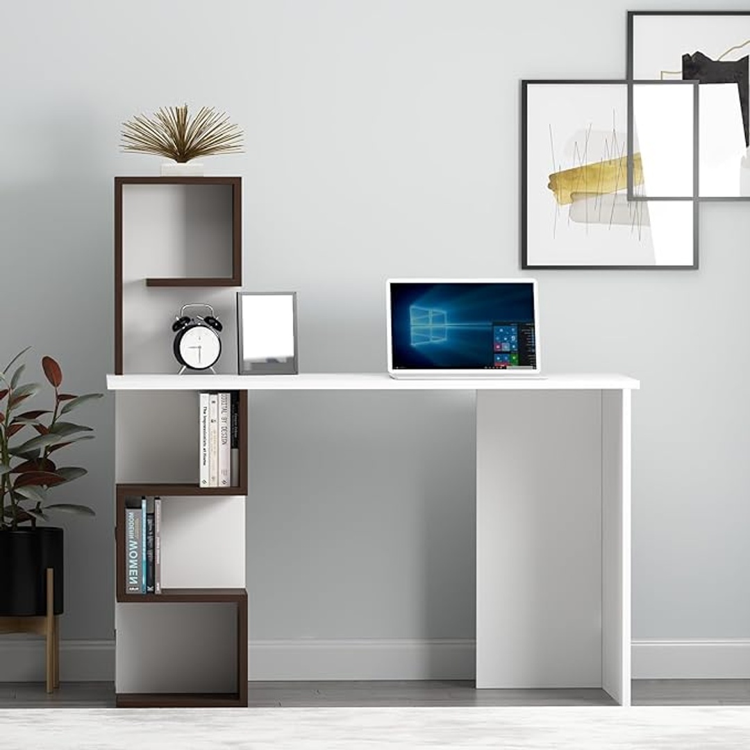 مكتب بشكل زجزاج - 120 سم - أبيض/بني - Mzsd004