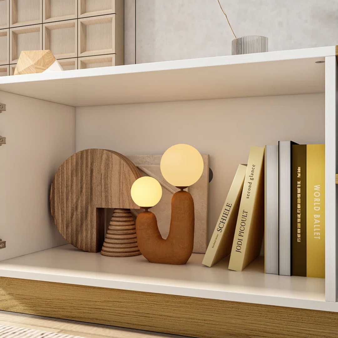 وحدة تلفزيون مودرن بخزانة كبيرة - 160 سم - أبيض/بيج - Mztv302