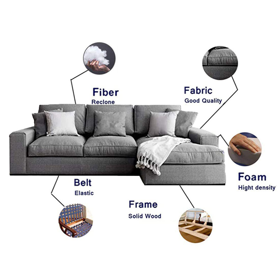 كنبة حرف L مودرن MZSC018 - رمادي