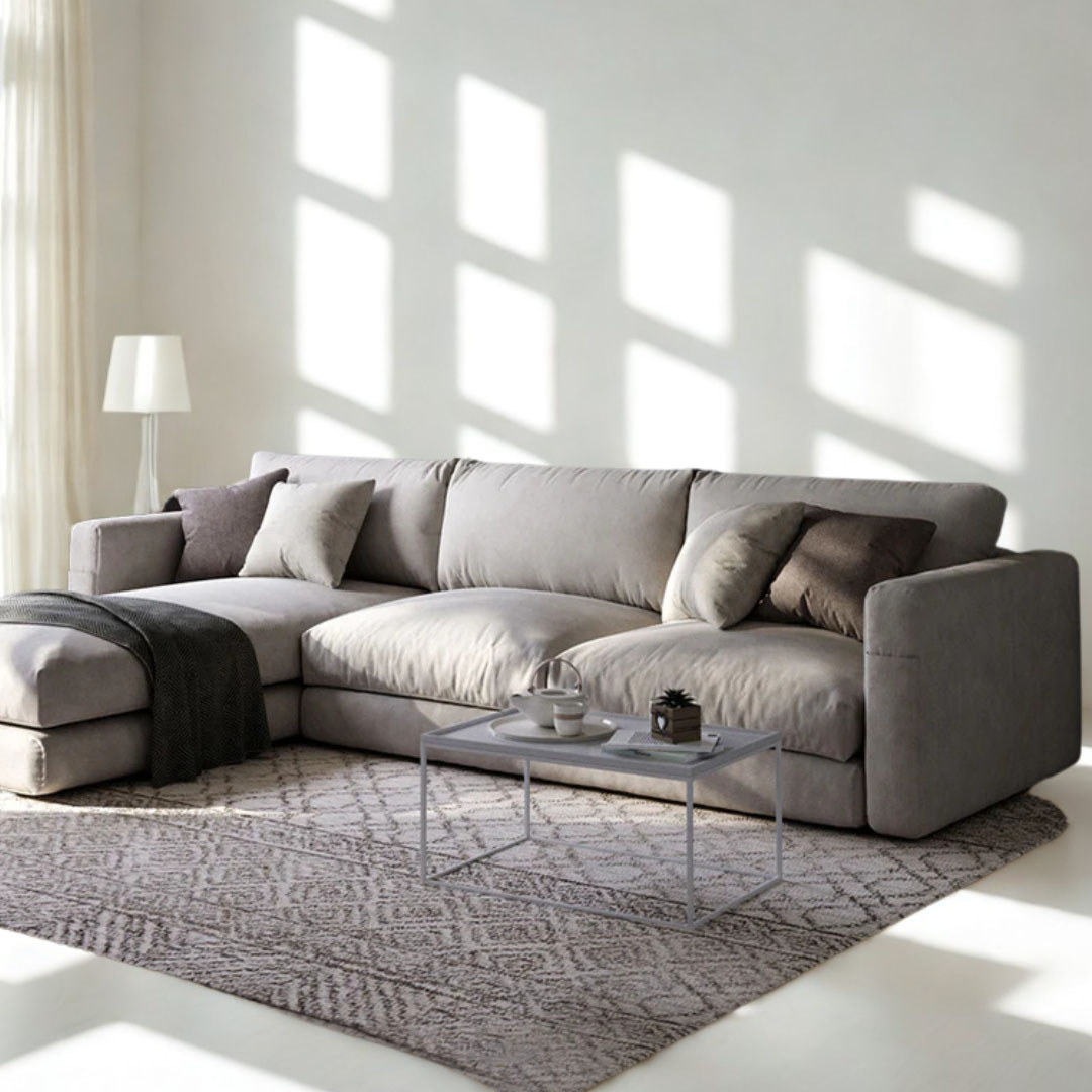 كنبة حرف L مودرن MZSC051 - بيج