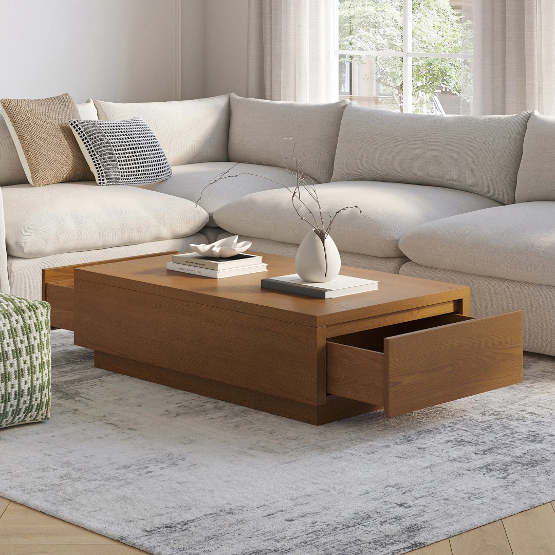 ترابيزة قهوة كلاسيكية بدرجين كبار - 100 سم - بني - Mzct015