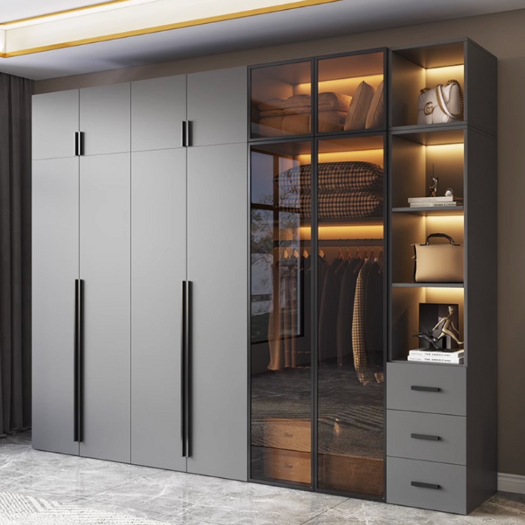 دولاب كبير حديث 7 درف - 240 سم - رمادي - Mzdss001