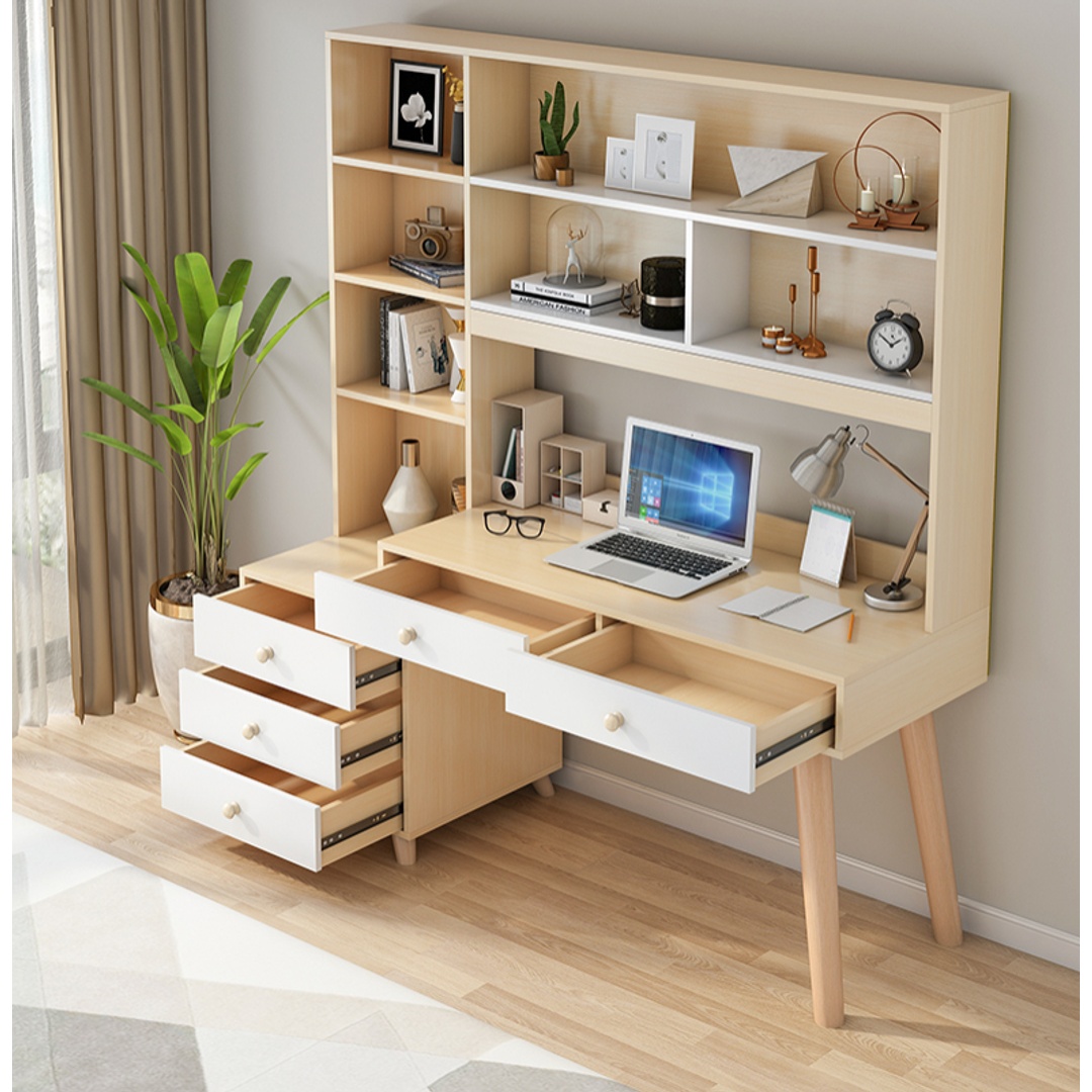 مكتب متعدد الأرفف والأدراج - 140 سم - بيج - Mzsd003