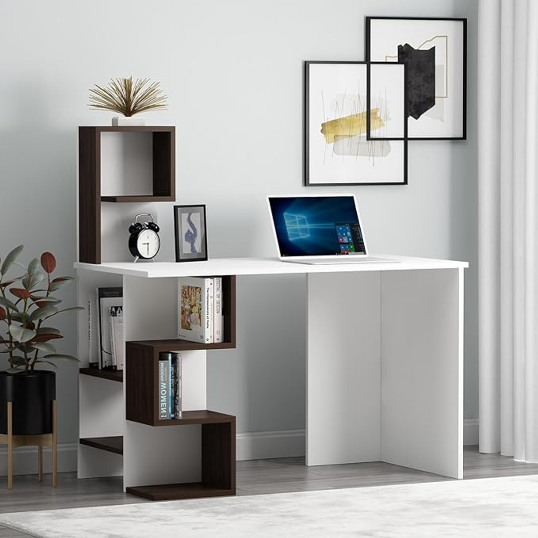 مكتب بشكل زجزاج - 120 سم - أبيض/بني - Mzsd004