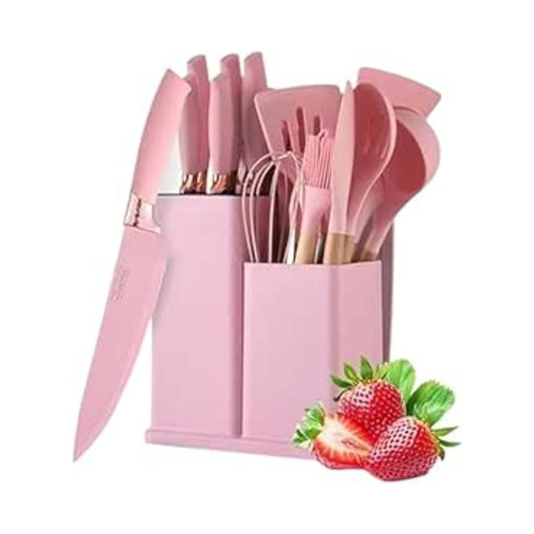 طقم أدوات مطبخ سيليكون 19 قطعة مع بلانشا