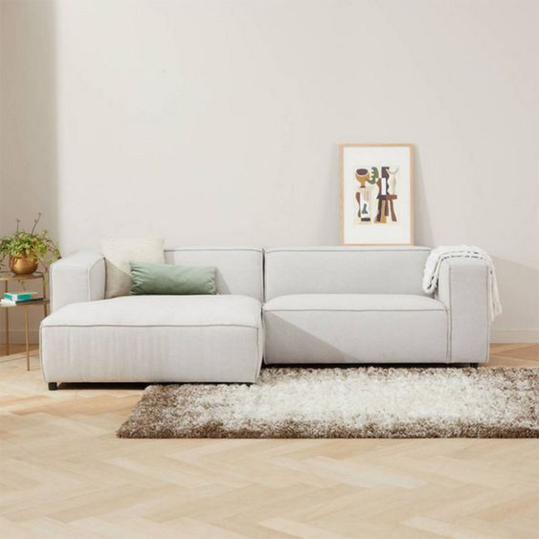 كنبة ركنة خشب زان وقماش كتان - أوف وايت