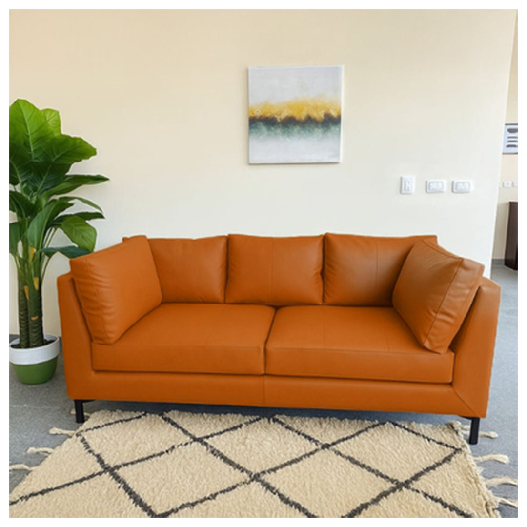 كنبة ثلاثة مقاعد خشب طبيعي و جلد - هافان - 211 سم