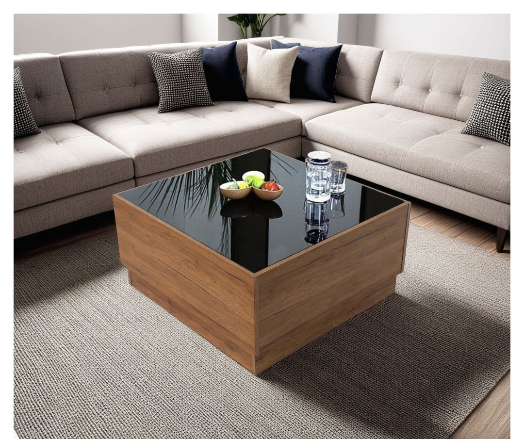 ترابيزة قهوة خشب إتحاد أوروبي و زجاج - بني - 80 سم