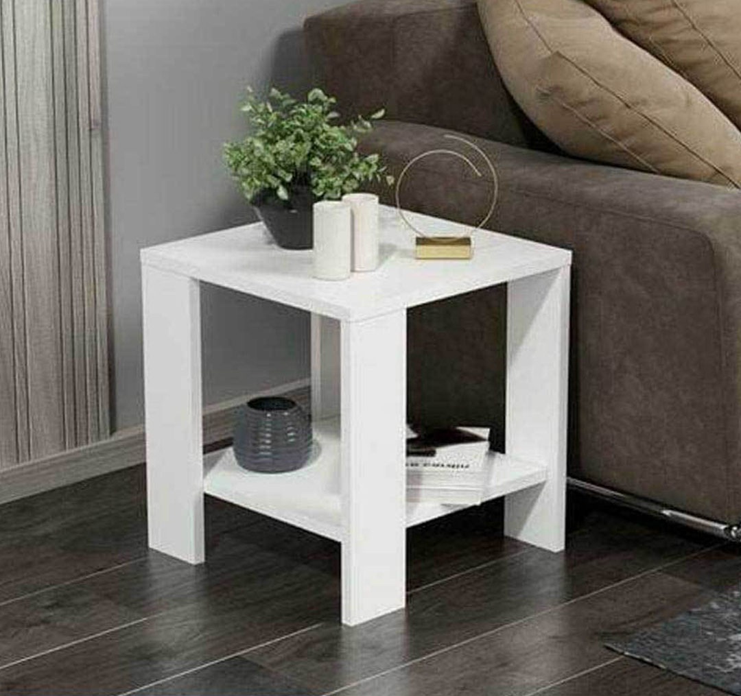 ترابيزة جانبية خشب ام دي اف اسباني - أبيض - 55 سم