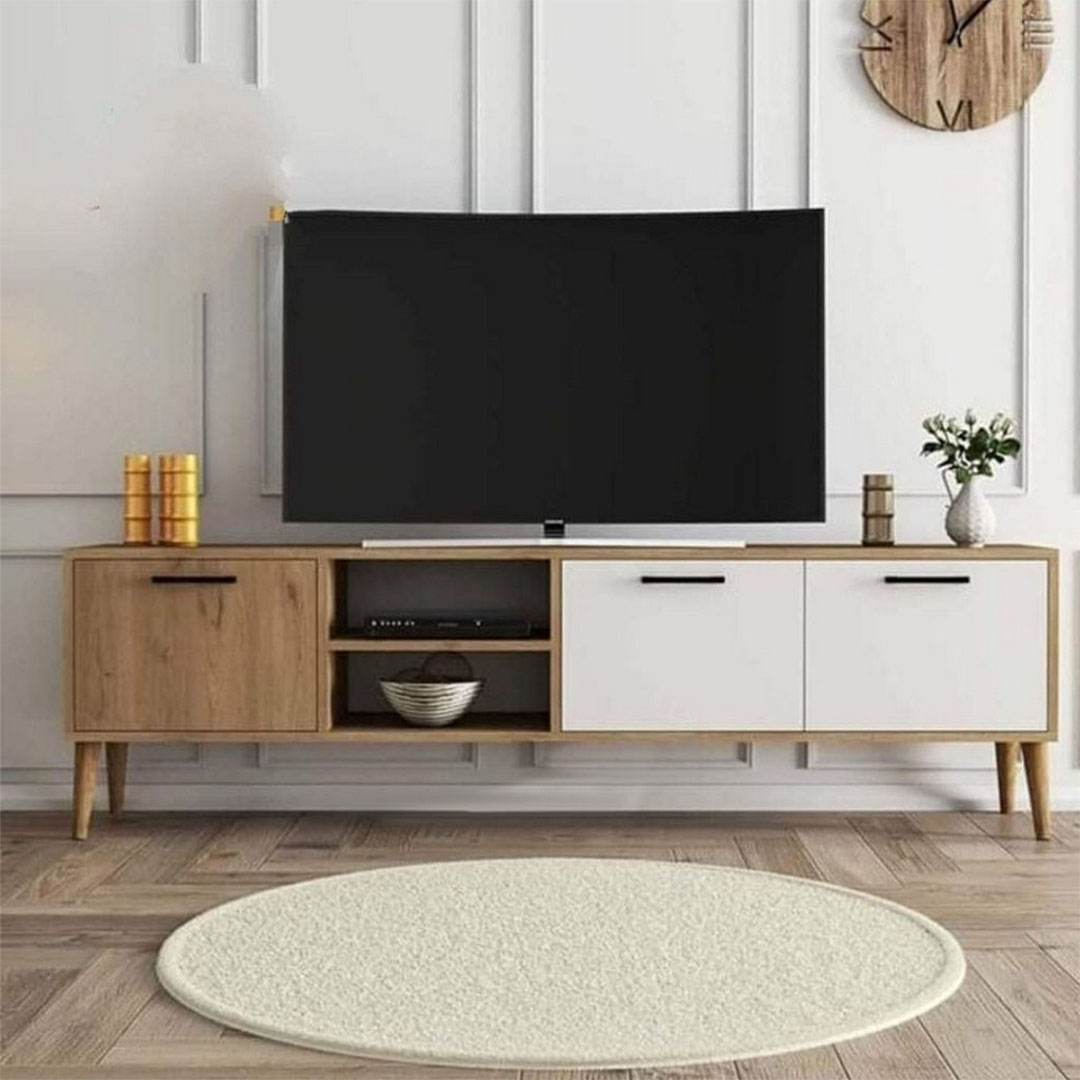 وحدة تليفزيون خشب ام دي اف - 180 سم - أبيض و بيج