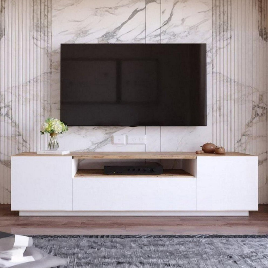 وحدة تلفزيون خشب ام دي اف اسباني - أبيض و بيج - 180 سم