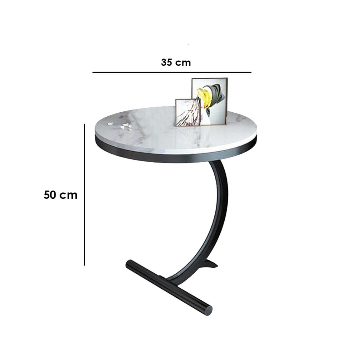 ترابيزة جانبية ستيل بسطح خشب بنقشة رخام - أسود - 50*35 سم