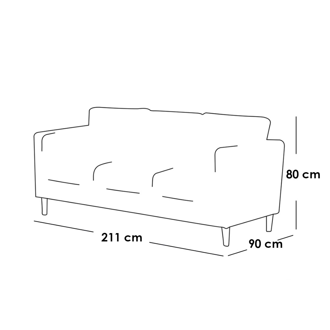 كنبة ثلاثة مقاعد خشب طبيعي و جلد - أسود - 211 سم