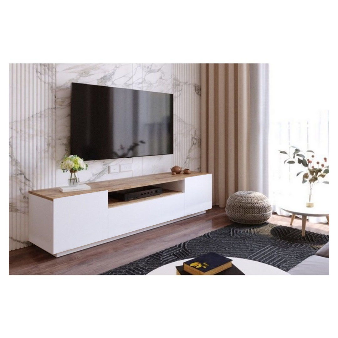 وحدة تلفزيون خشب ام دي اف اسباني - أبيض و بيج - 180 سم