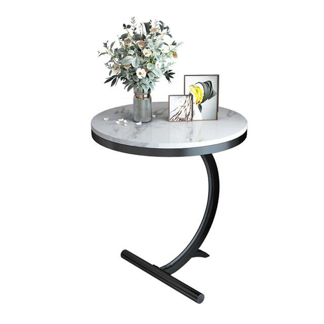 ترابيزة جانبية ستيل بسطح خشب بنقشة رخام - أسود - 50*35 سم