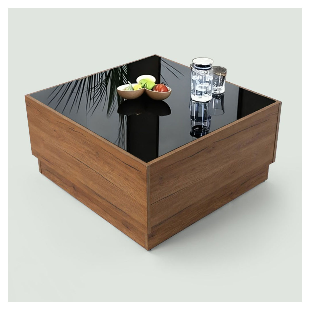 ترابيزة قهوة خشب إتحاد أوروبي و زجاج - بني - 80 سم