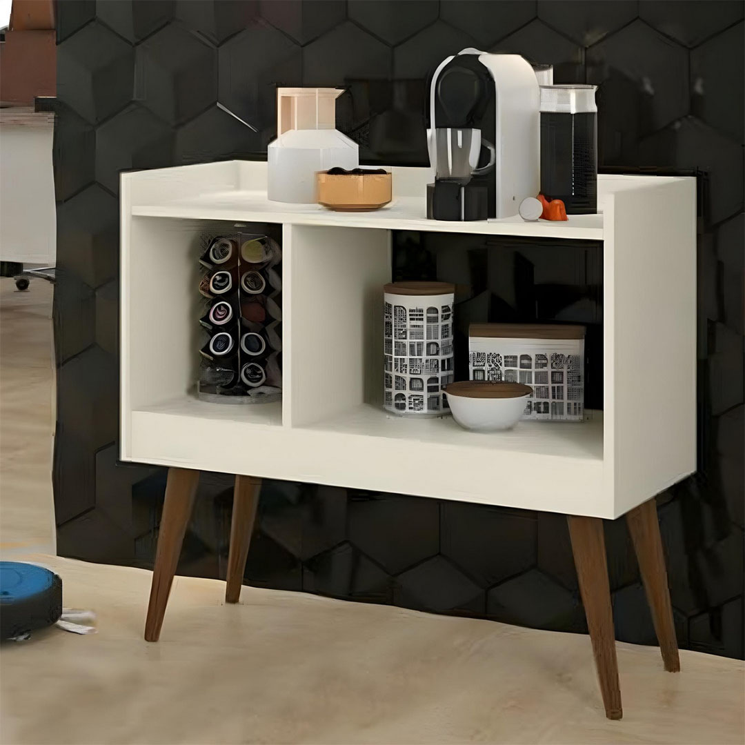 ركن قهوة MDF - أبيض وبني - 80*30*80 سم