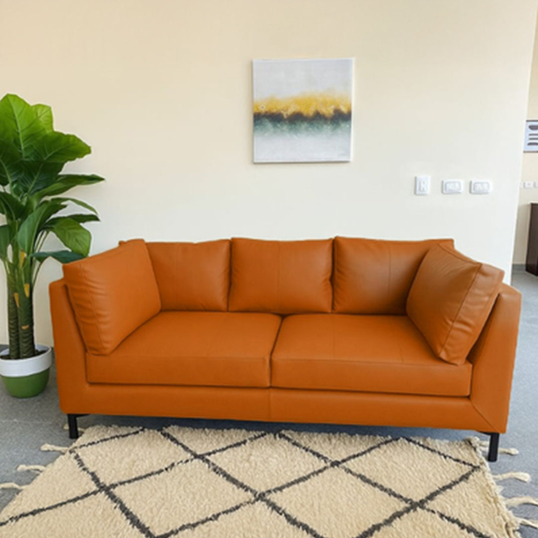 كنبة ثلاثة مقاعد خشب طبيعي و جلد - هافان - 211 سم