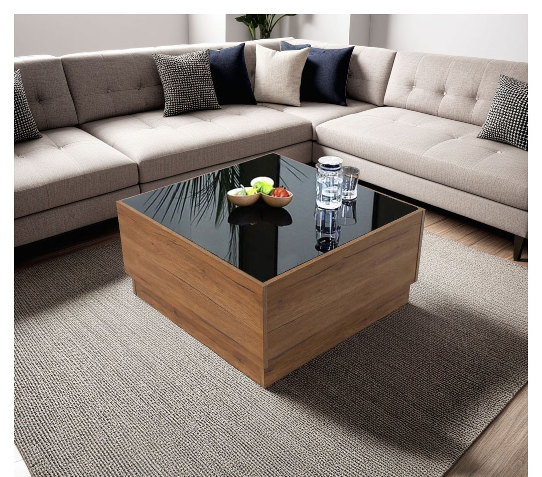 ترابيزة قهوة خشب إتحاد أوروبي و زجاج - بني - 80 سم