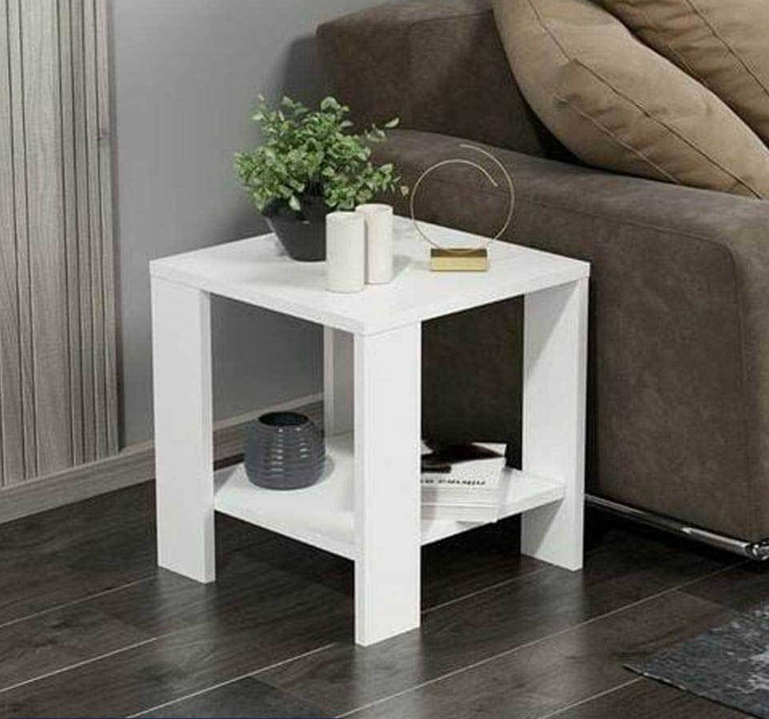 ترابيزة جانبية خشب ام دي اف اسباني - أبيض - 55 سم