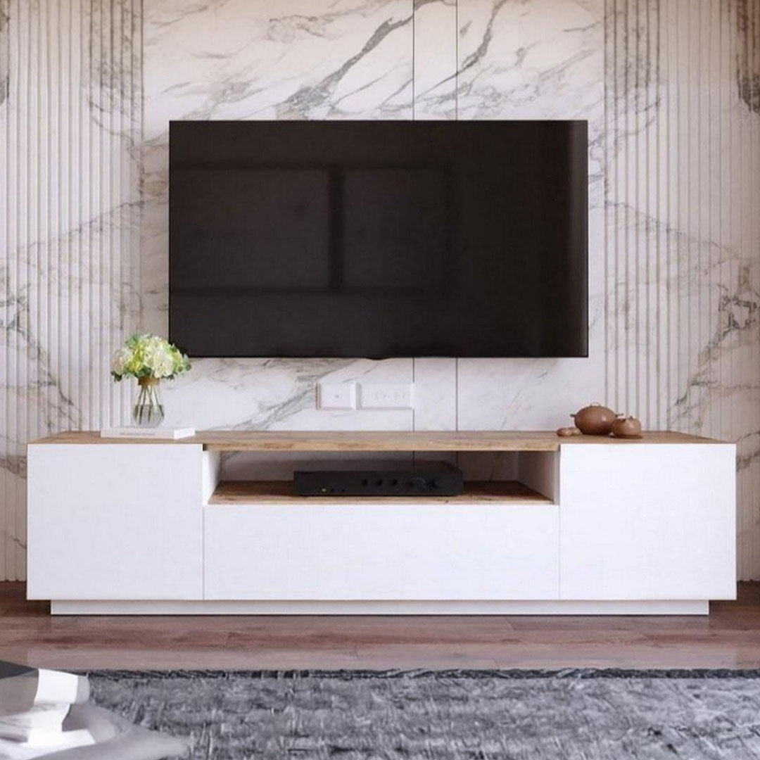 وحدة تلفزيون خشب ام دي اف اسباني - أبيض و بيج - 180 سم