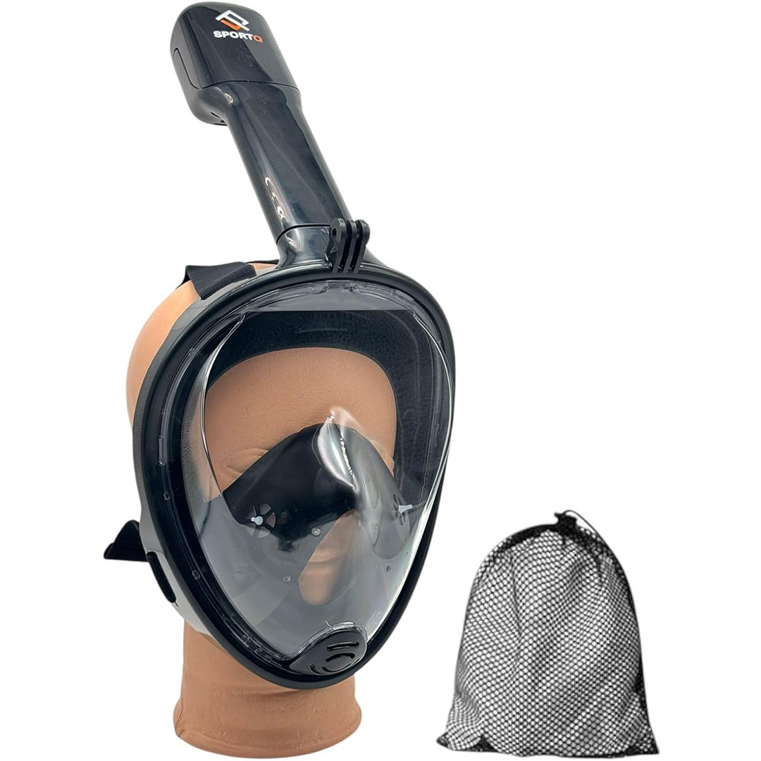 قناع الغوص للوجه بالكامل 180 درجة - أسود