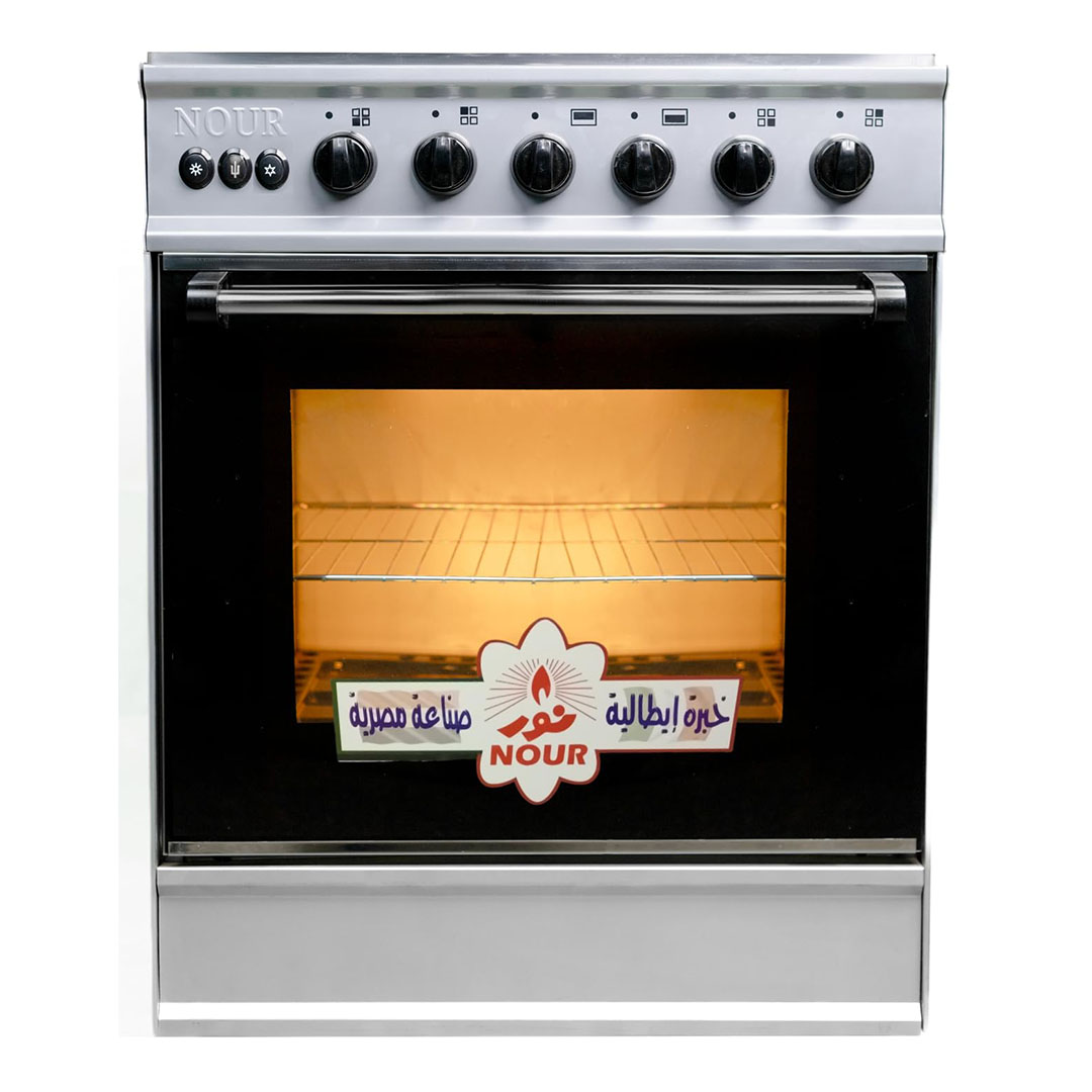 بوتجاز غاز نور - 4 شعلة - 55×55 سم - ستانلس ستيل، اشعال ذاتي - فضي