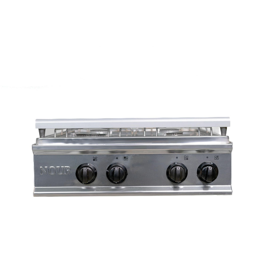 بوتاجاز نور غاز مسطح - 4 شعلة - 55×55 سم - ستانلس ستيل - غطاء زجاجى - فضي