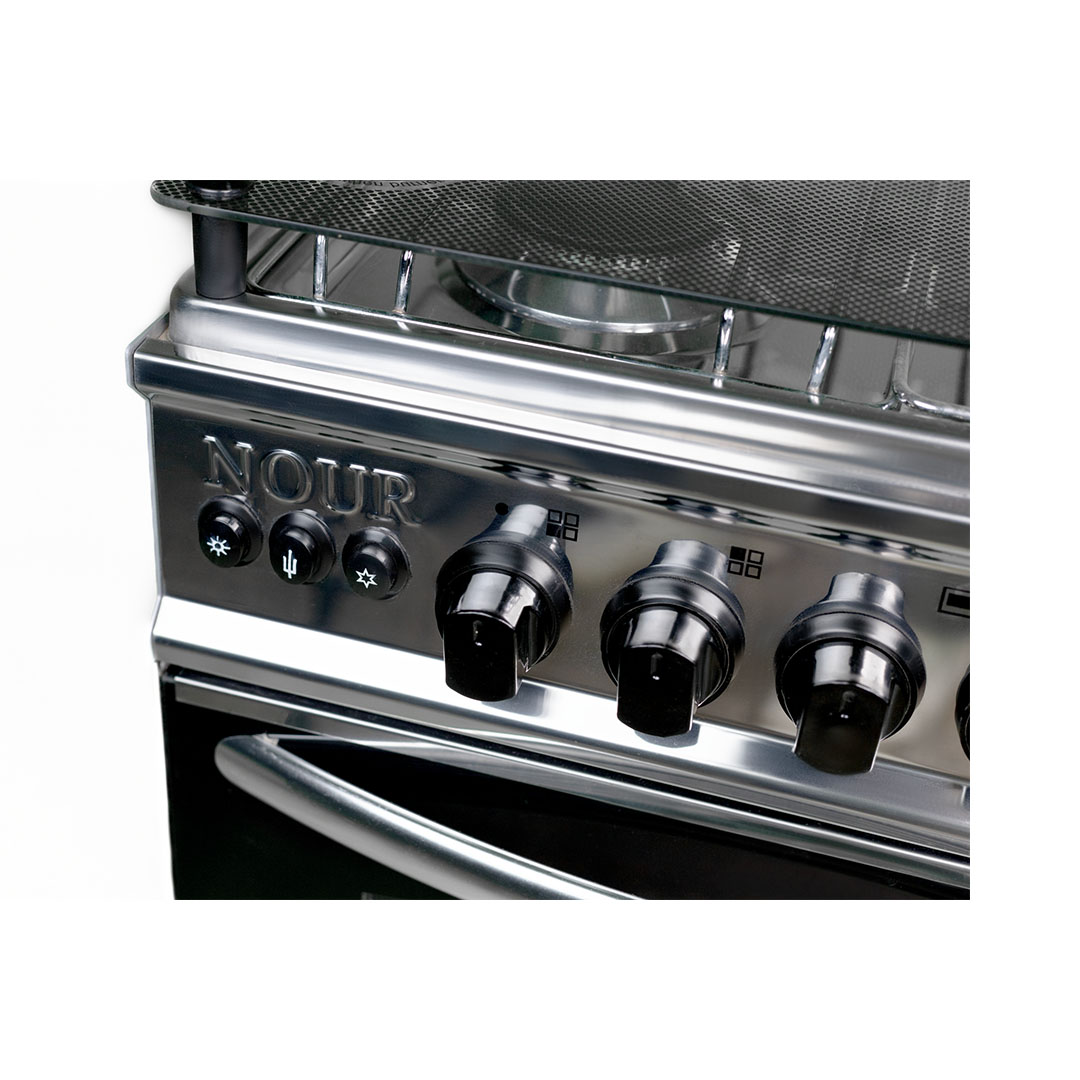 بوتجاز غاز نور - 4 شعلة - 60 سم - فضي واسود