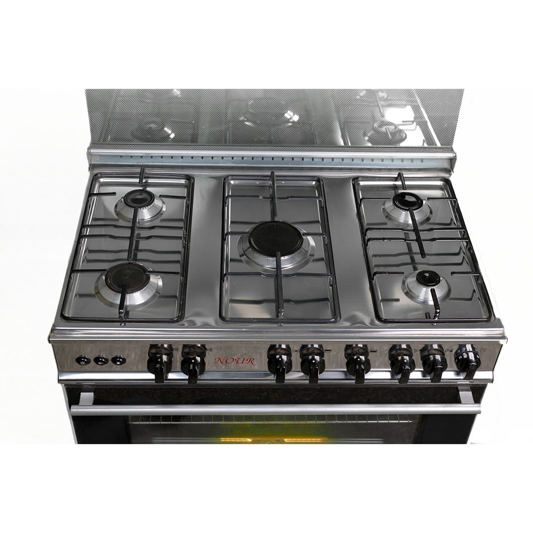 بوتجاز غاز نور - 5 شعلة - 90 سم - فضي واسود - GC-SS955