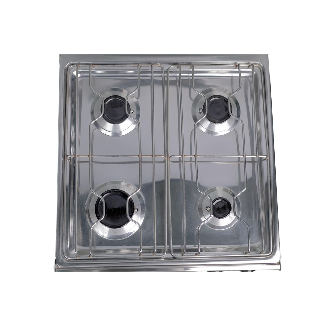 بوتاجاز نور غاز مسطح - 4 شعلة - 55×55 سم - ستانلس ستيل - غطاء زجاجى - فضي