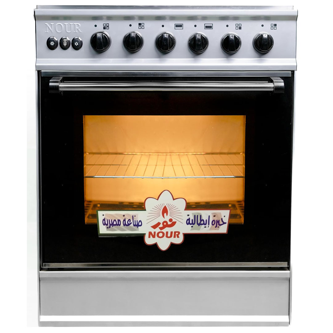 بوتجاز غاز نور - 4 شعلة - 55×55 سم - ستانلس ستيل، اشعال ذاتي - فضي