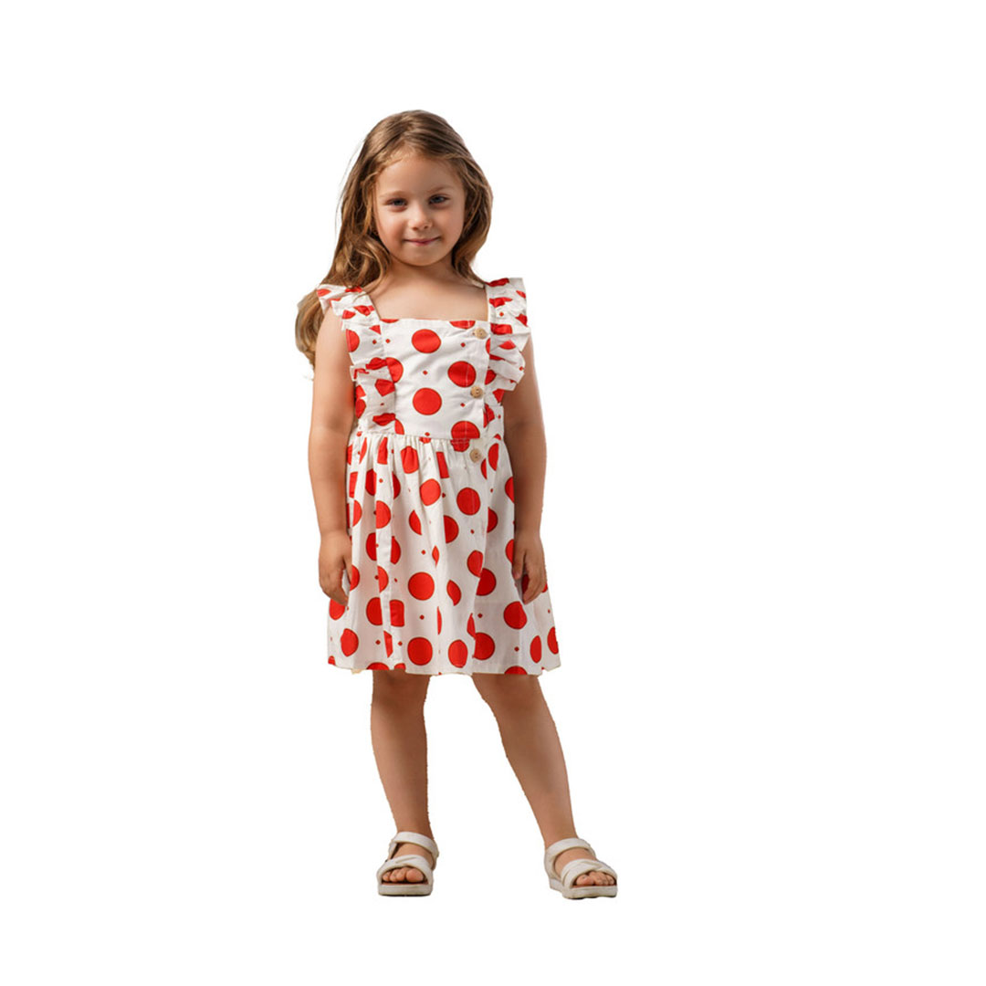 فستان بدون أكمام بناتي- أحمر/أبيض - MA-MU-50