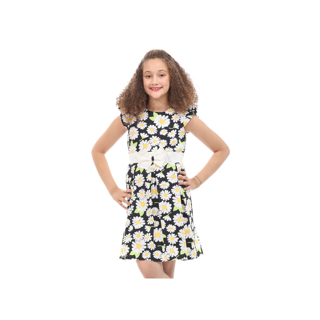 فستان نصف كم بناتي منقوش - MA-MU-869