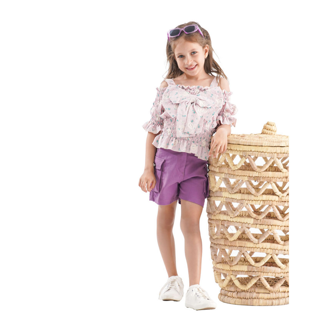 طقم بناتي تيشيرت وبنطلون قصير - MA-MU-2815