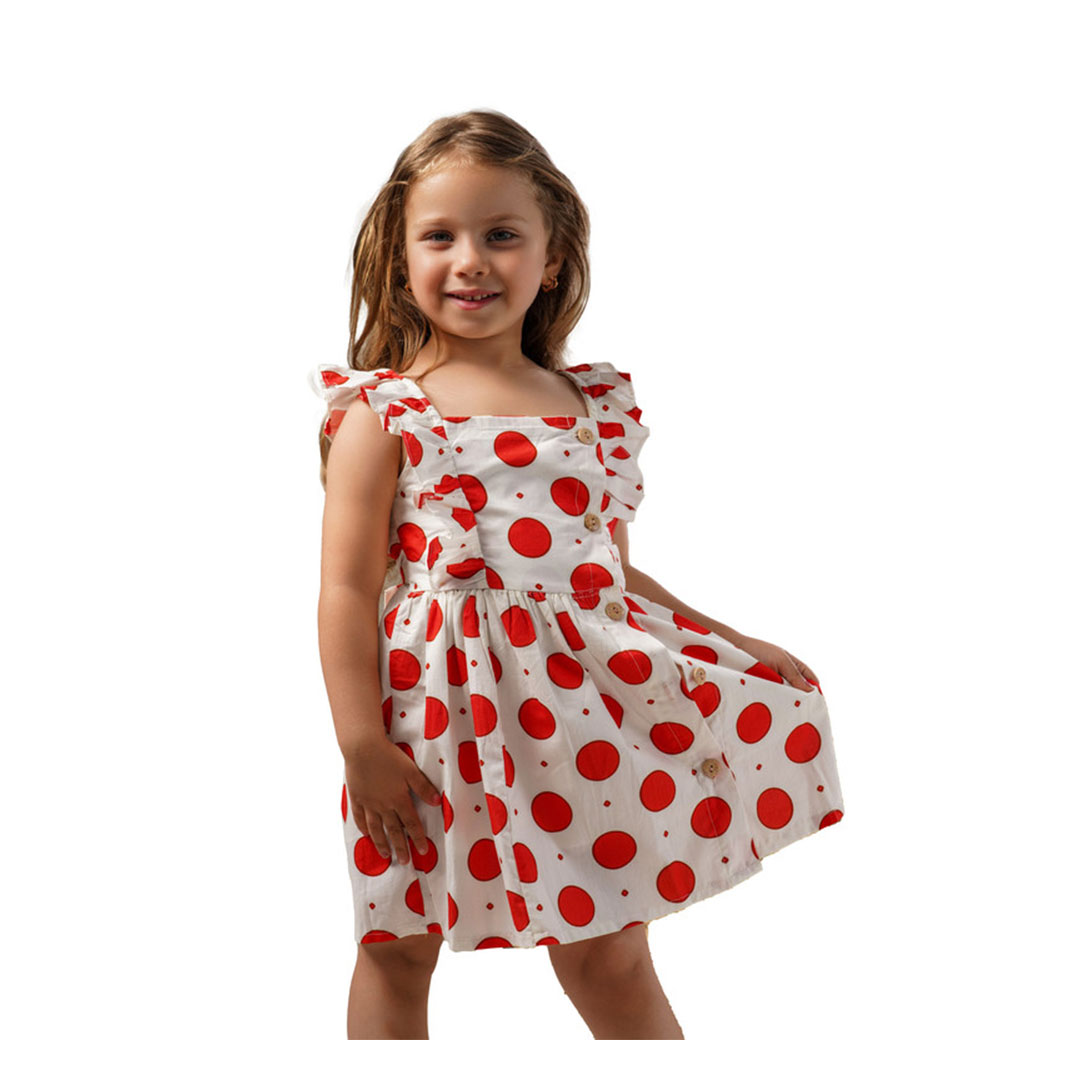 فستان بدون أكمام بناتي- أحمر/أبيض - MA-MU-50