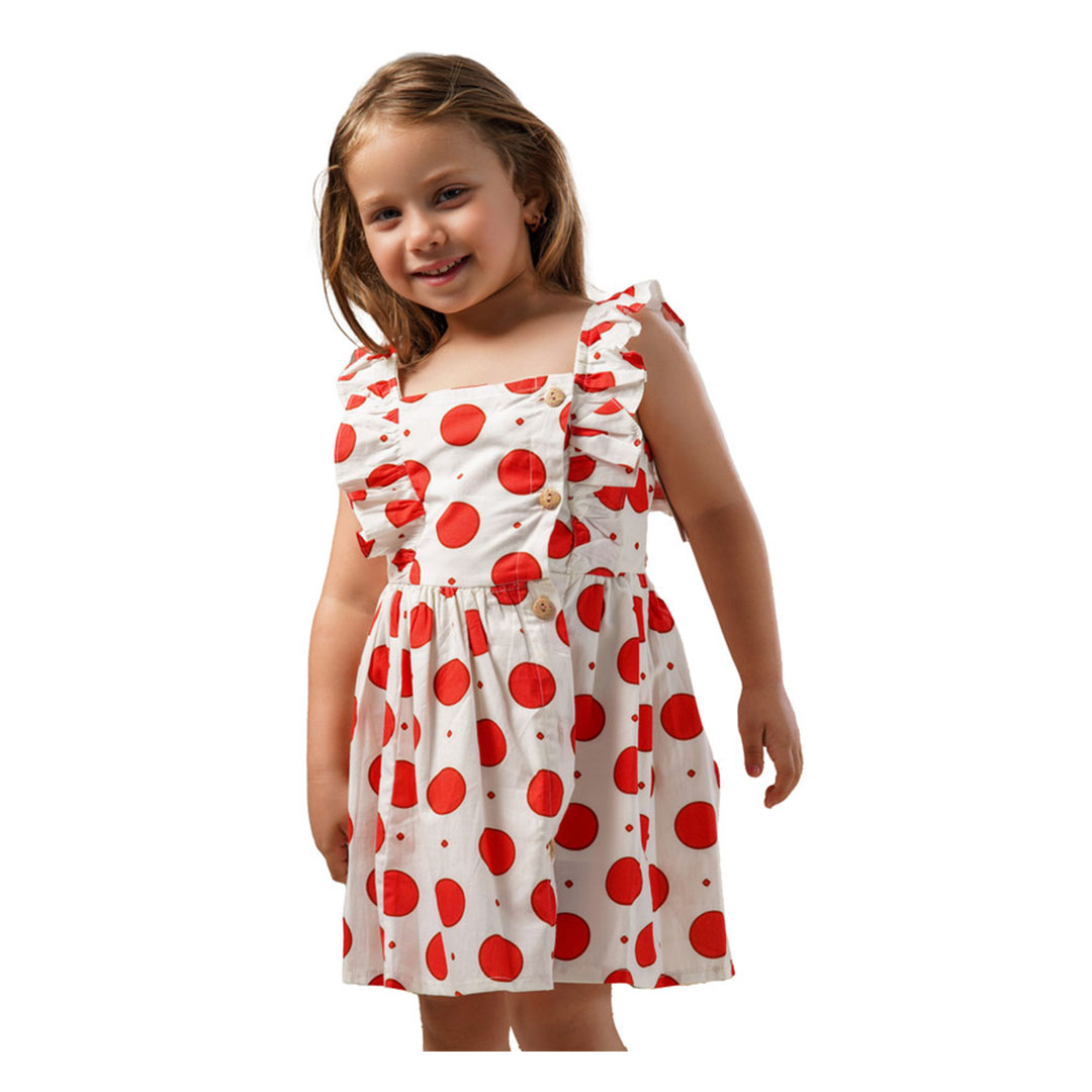 فستان بدون أكمام بناتي- أحمر/أبيض - MA-MU-50
